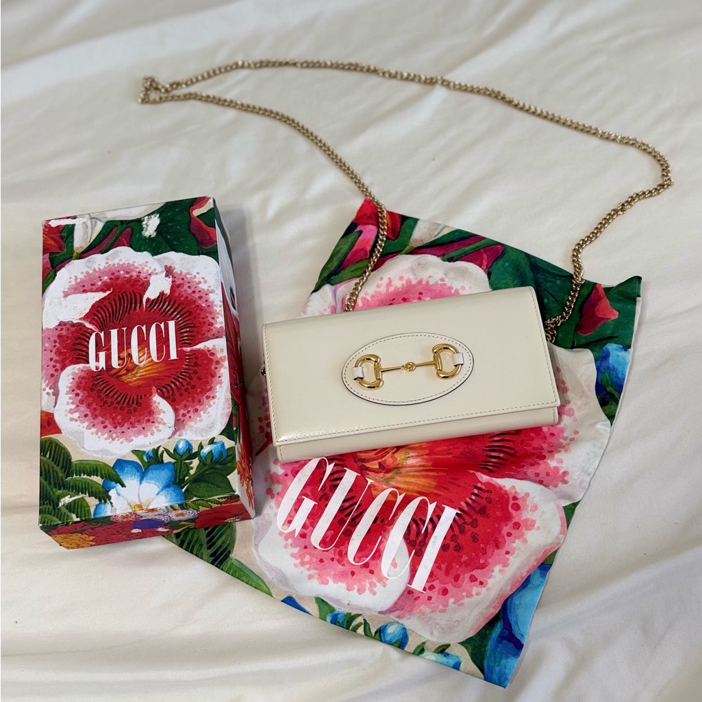 Nwot Authentic Gucci 1995 Horsebit Chain Wallet Mystic White